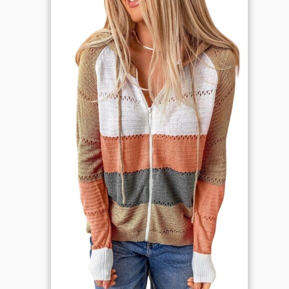 Source Unknown Jackets & Blazers - Women’s long sleeve knit sweater Zip up Hoodie Multi Color Size XL​